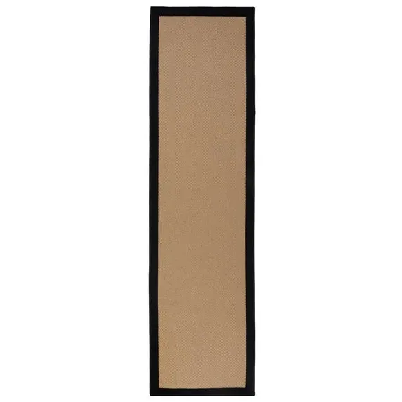 Herringbone Runner Rug with Border - Black, Jute