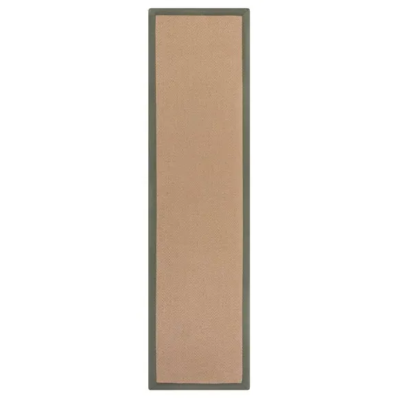 Herringbone Runner Rug with Border - Green, Jute