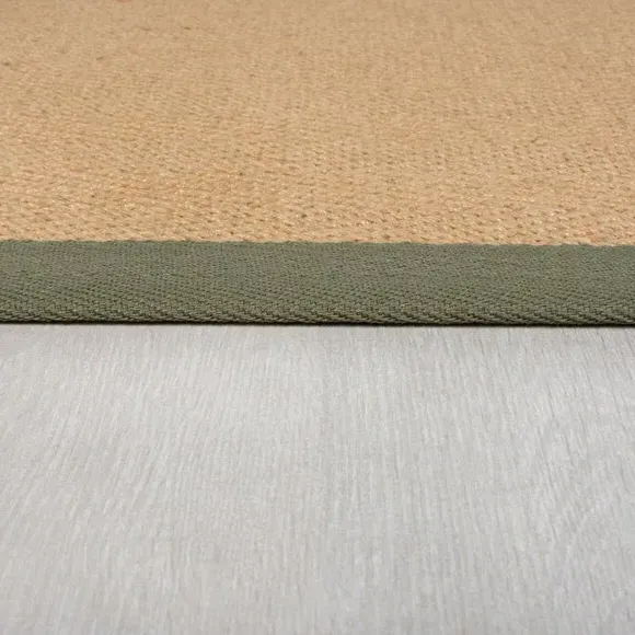 Herringbone Runner Rug with Border - Green, Jute