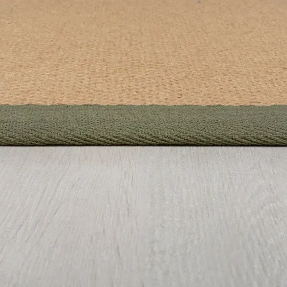 Herringbone Runner Rug with Border - Green, Jute