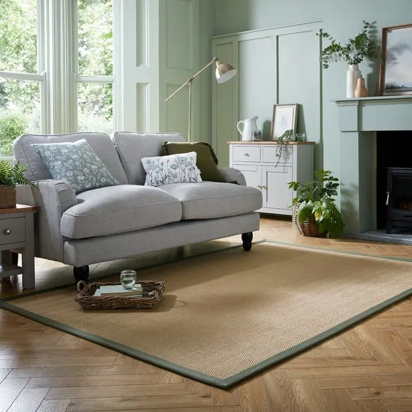 Herringbone Runner Rug with Border - Green, Jute image