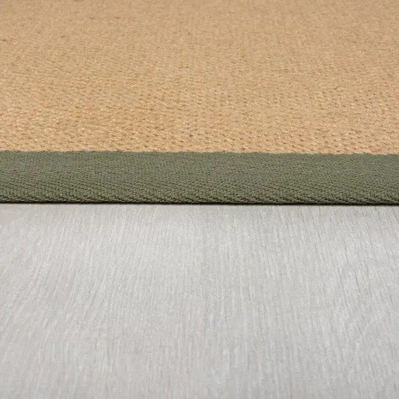 Herringbone Runner Rug with Border - Green, Jute