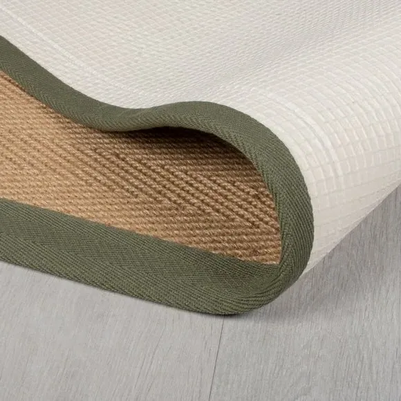 Herringbone Runner Rug with Border - Green, Jute