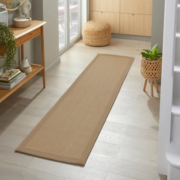 Herringbone Runner Rug with Border - Natural, Jute