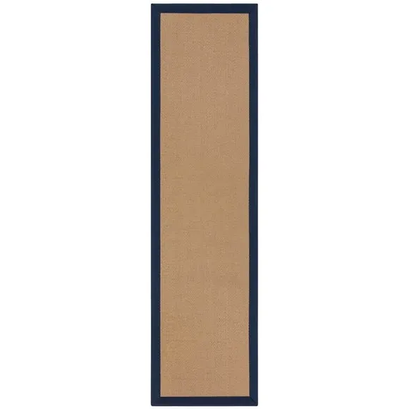 Herringbone Runner Rug with Border - Navy, Jute