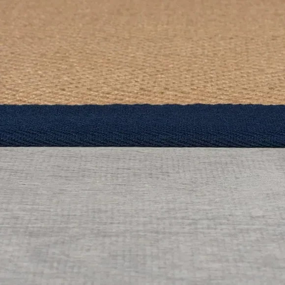 Herringbone Runner Rug with Border - Navy, Jute