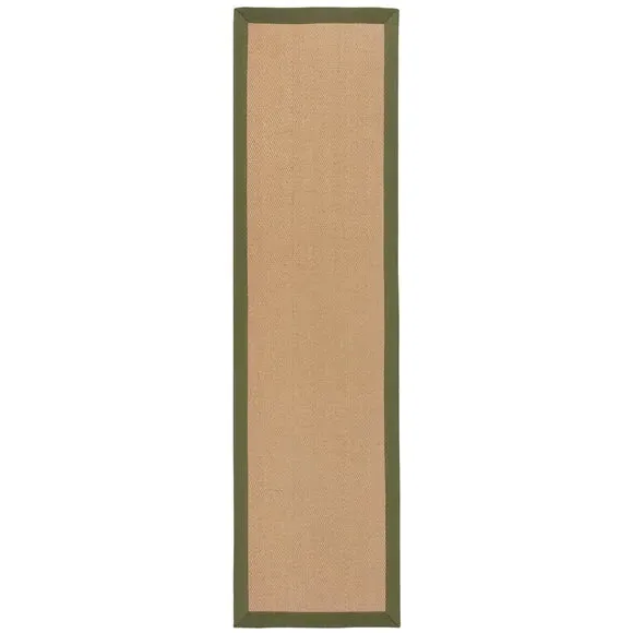 Herringbone Runner Rug with Border - Olive, Jute