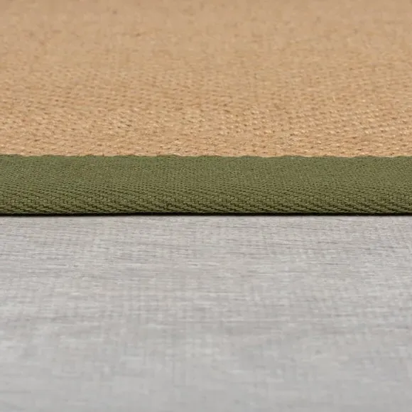 Herringbone Runner Rug with Border - Olive, Jute