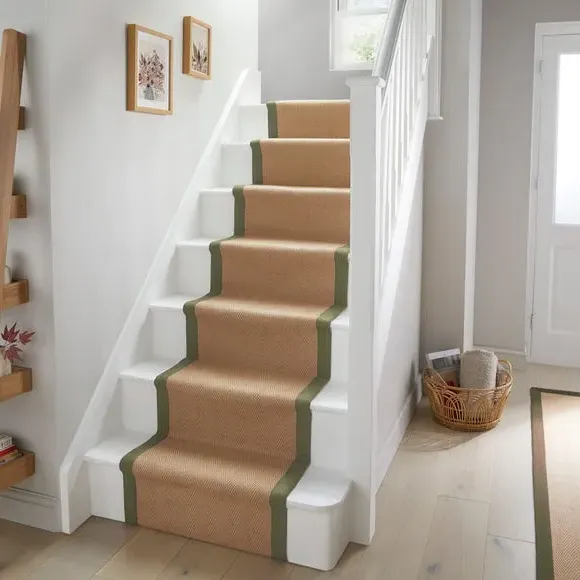Herringbone Stair Runner - Green, Jute