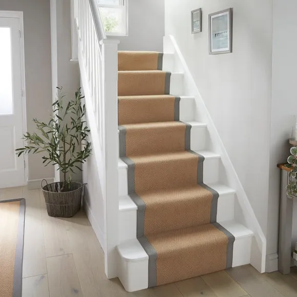 Herringbone Stair Runner - Grey, Jute