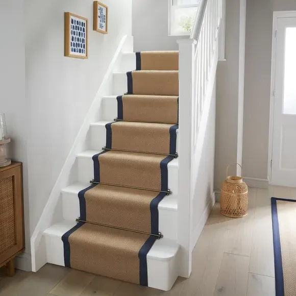 Herringbone Stair Runner - Navy, Jute