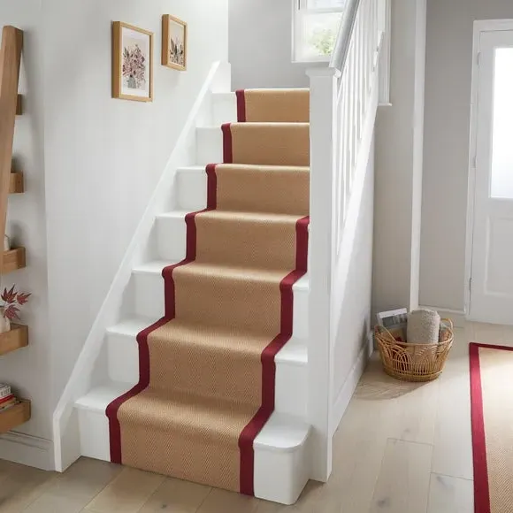 Herringbone Stair Runner - Red, Jute