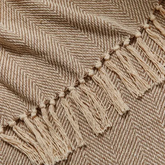 Herringbone Throw Blanket - Beige, Cotton