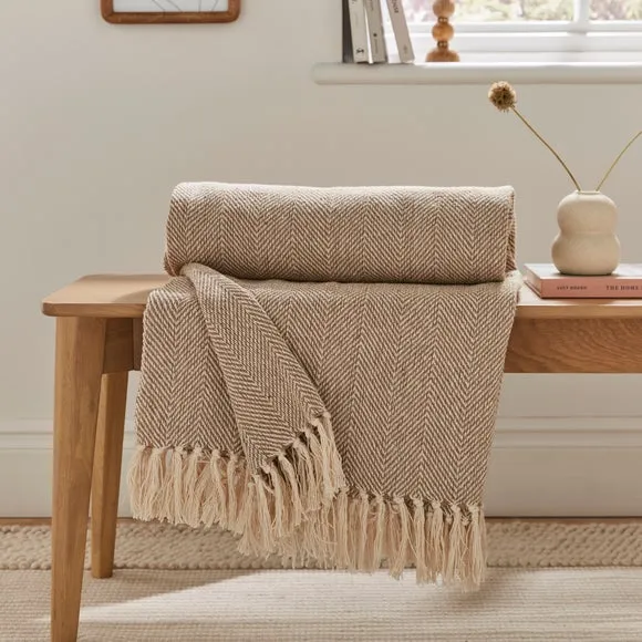 Herringbone Throw Blanket - Beige, Cotton image