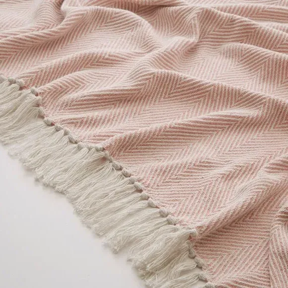 Herringbone Throw Blanket - Blush, Cotton