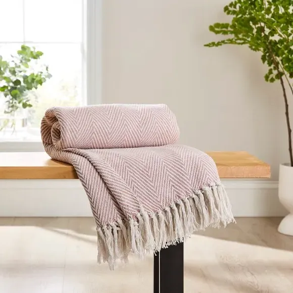 Herringbone Throw Blanket - Blush, Cotton