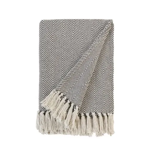 Herringbone Throw Blanket - Charcoal, Cotton