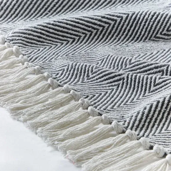 Herringbone Throw Blanket - Charcoal, Cotton