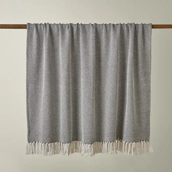 Herringbone Throw Blanket - Charcoal, Cotton