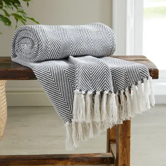 Herringbone Throw Blanket - Charcoal, Cotton