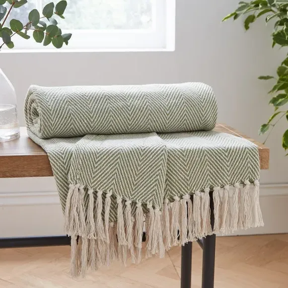 Herringbone Throw Blanket - Fern, Cotton