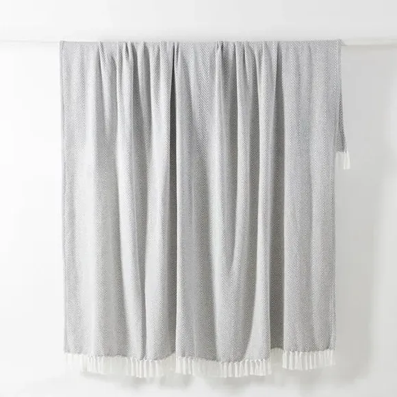 Herringbone Throw Blanket - Grey, Cotton