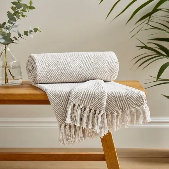 Herringbone Throw Blanket - Natural, Cotton