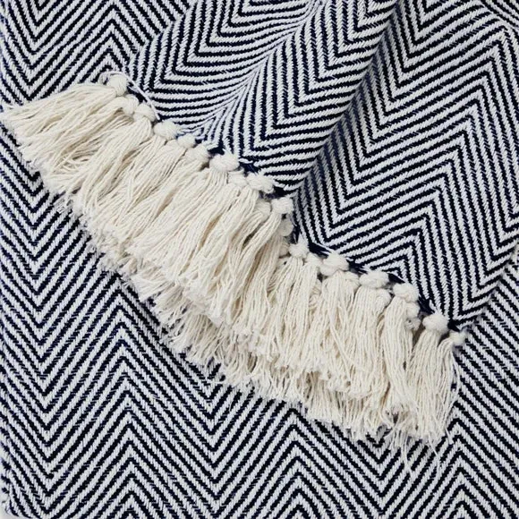 Herringbone Throw Blanket - Navy, Cotton