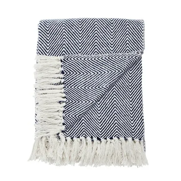 Herringbone Throw Blanket - Navy, Cotton
