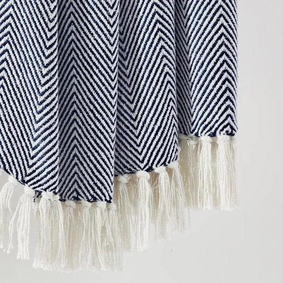 Herringbone Throw Blanket - Navy, Cotton