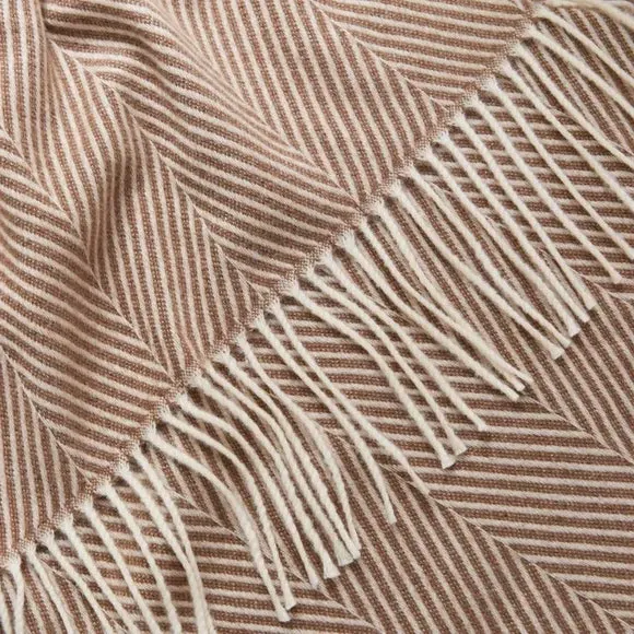 Herringbone Throw Blanket with Tassels - Mocha