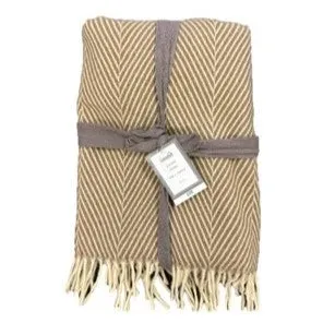 Herringbone Throw Blanket with Tassels - Mocha