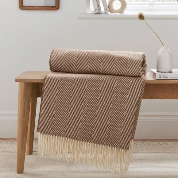 Herringbone Throw Blanket with Tassels - Mocha image