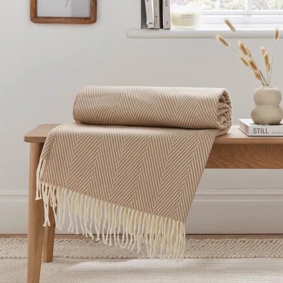 Herringbone Throw Blanket with Tassels - Natural
