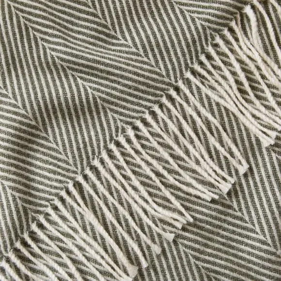 Herringbone Throw Blanket with Tassels - Olive