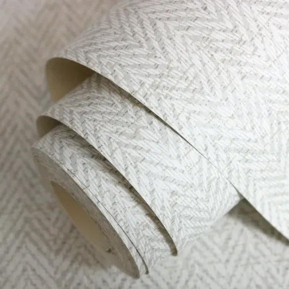 Herringbone Wallpaper with Fabric Effect - Grey