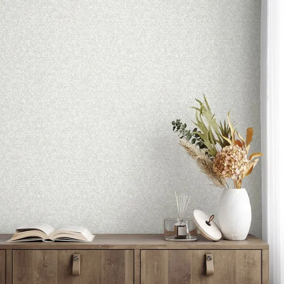 Herringbone Wallpaper with Fabric Effect - Grey
