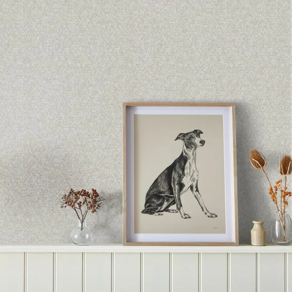 Herringbone Wallpaper with Fabric Effect - Grey image