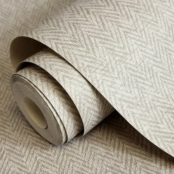 Herringbone Wallpaper with Fabric Effect - Mink