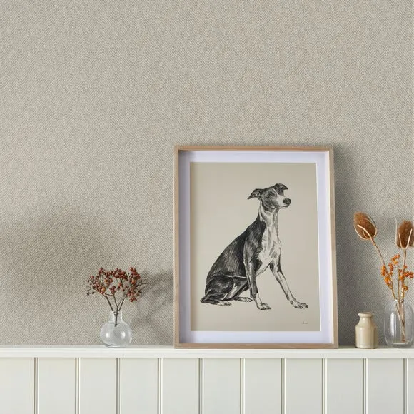 Herringbone Wallpaper with Fabric Effect - Mink