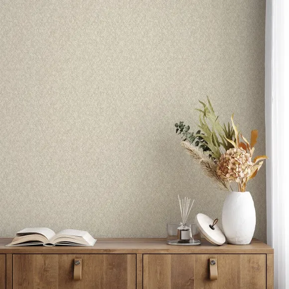 Herringbone Wallpaper with Fabric Effect - Mink