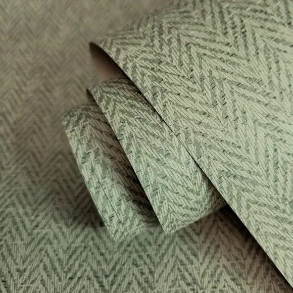 Herringbone Wallpaper with Fabric Effect - Sage