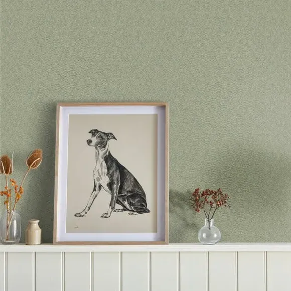 Herringbone Wallpaper with Fabric Effect - Sage