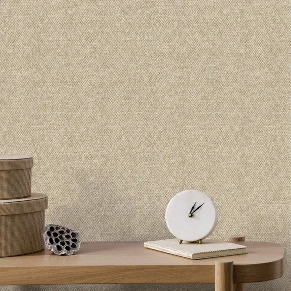 Herringbone Wallpaper with Fabric Effect - Sand