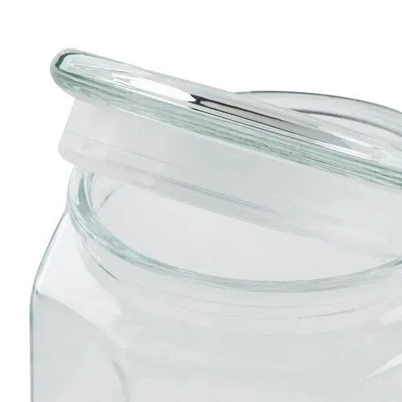 Hexagonal Storage Jar with Label - Clear Glass