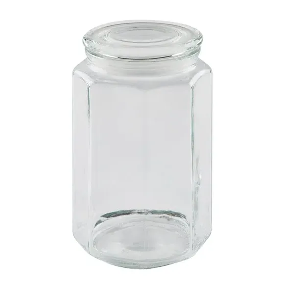 Hexagonal Storage Jar with Label - Clear Glass