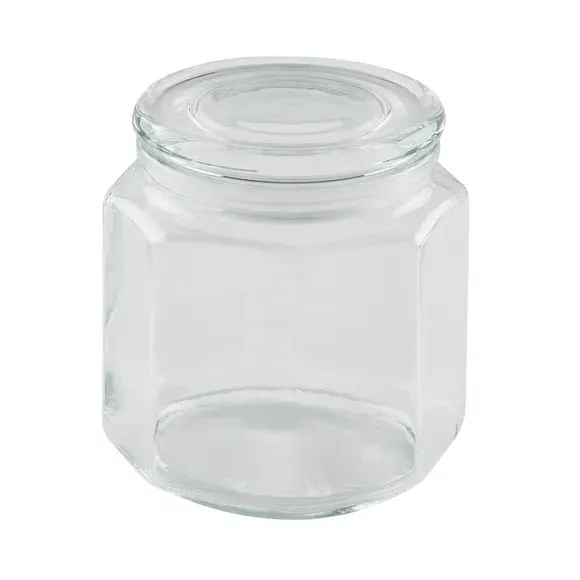 Hexagonal Storage Jar with Label - Clear Glass image