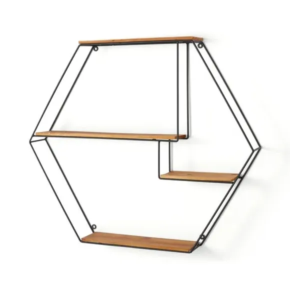 Hexagonal Wall Shelf - Black, Metal