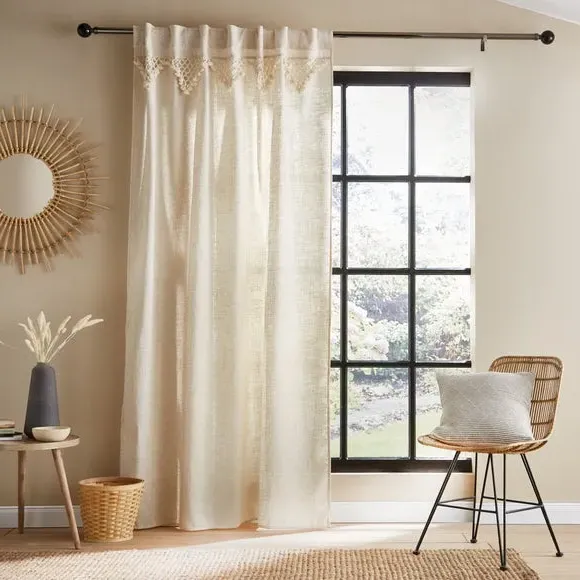 Hidden Tab Top Voile Panel - Natural, Linen Blend