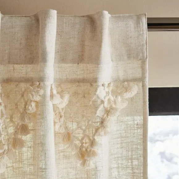 Hidden Tab Top Voile Panel - Natural, Linen Blend